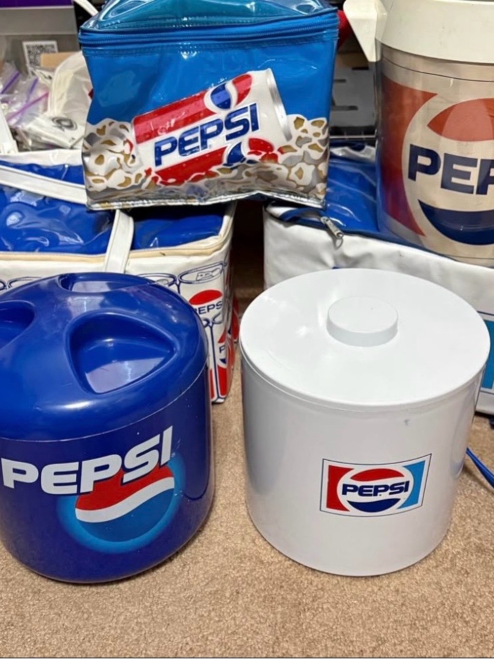 1970s /80s Vintage  Pepsi advertisement coolers with straps /& ice  Buckets